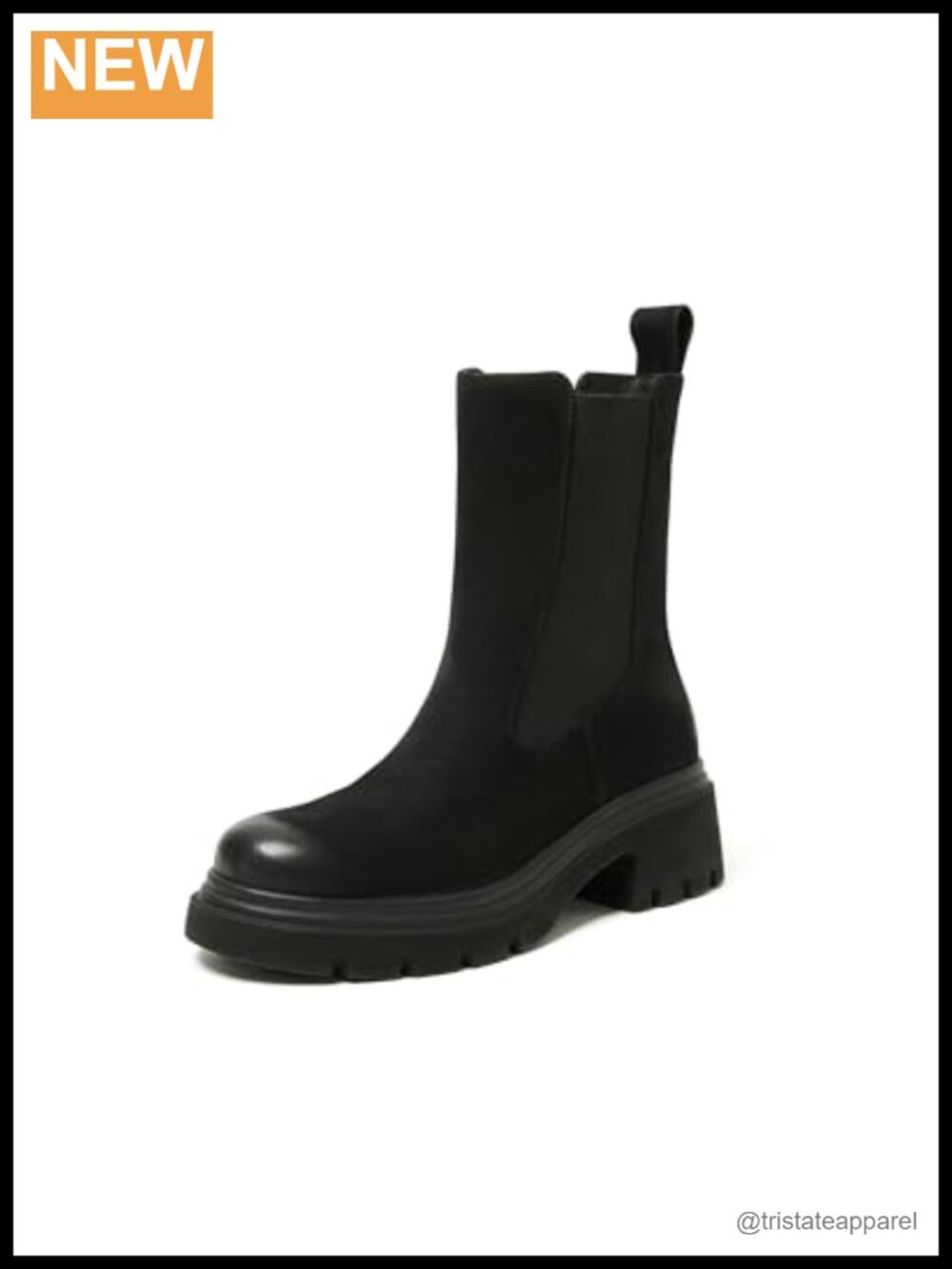 Women's Leather Chunky Chelsea Ankle Boot Platform Lug Sole Booties